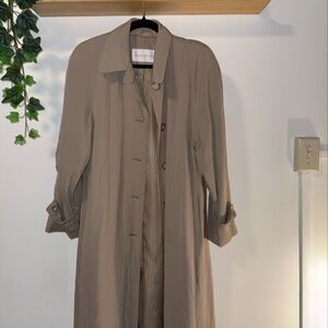 Jones New York Taupe Long Trench Coat | Minimalist Button Front | Classic Fit